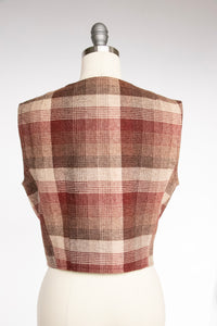 1970s Vest Top Plaid Wool Waistcoat M