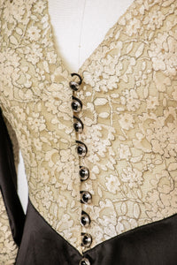 1930s Dress Silk Satin Lace Bias Cut Sheer M/S