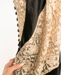 1930s Dress Silk Satin Lace Bias Cut Sheer M/S