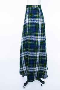 1970s Full Maxi Skirt Wool Tartan Plaid Long S