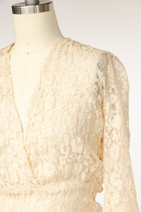 1930s Gown Champagne Lace Sheer Full Length S Tall