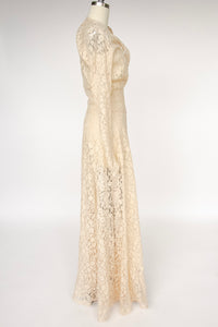 1930s Gown Champagne Lace Sheer Full Length S Tall