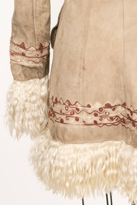 1970s Coat Embroidered Shearling Afghan Sheepskin XS