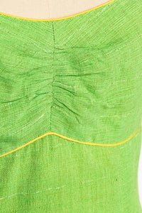 Y2K Dress Linen Silk Lime Green Metallic Fitted XS