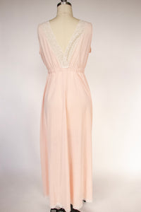 1960s Nightgown Nylon Lace Full Length Slip Dress S