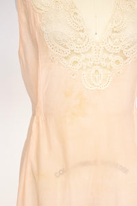 1920s Silk Nightgown Slip Lace Lounge Dress M