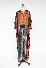 Load image into Gallery viewer, 1960s Afghan dress Velvet Patchwork Maxi 70s