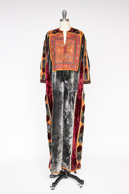 1960s Afghan dress Velvet Patchwork Maxi 70s