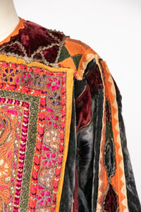 1960s Afghan dress Velvet Patchwork Maxi 70s