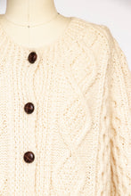 Load image into Gallery viewer, 1970s Irish Wool Cardigan Fisherman Sweater Knit L