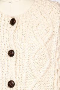 1970s Irish Wool Cardigan Fisherman Sweater Knit L