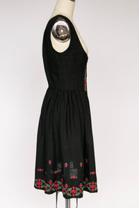 1960s  Dirndl Dress Austrian Cotton Embroidered M