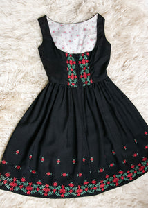 1960s  Dirndl Dress Austrian Cotton Embroidered M