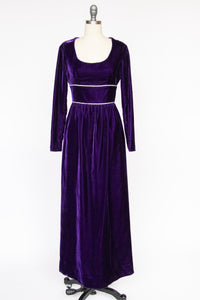 1960s Maxi Dress Purple Velvet Full Length M/S