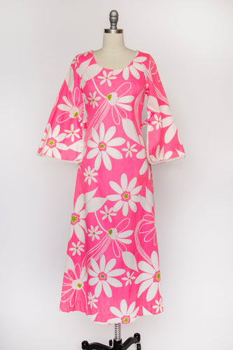 1960s Hawaiian Dress Printed Cotton Maxi S