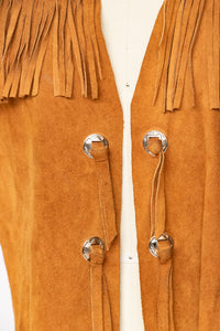 1970s Suede Vest Fringe Leather Waistcoat M