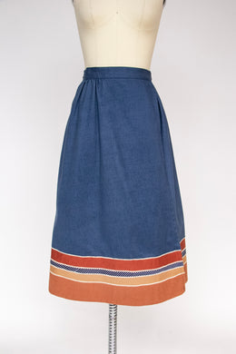 1970s Wrap Skirt Cotton Denim Patchwork M