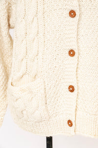 1970s Wool Cardigan Fisherman Sweater Knit L