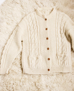1970s Wool Cardigan Fisherman Sweater Knit L