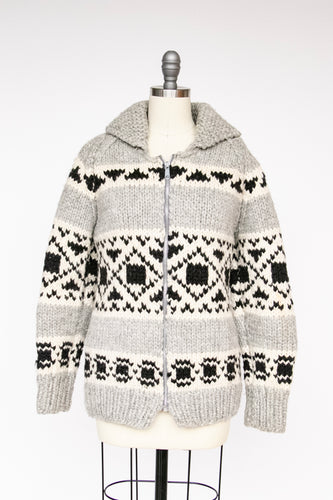 1960s Sweater Cowichan Zip Cardigan Wool Knit S