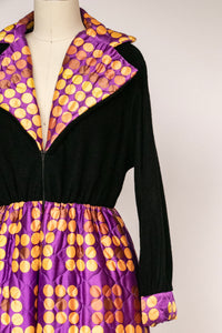 1970s Hostess Dress Quilted Robe Loungewear House Dress S / M