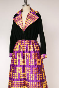 1970s Hostess Dress Quilted Robe Loungewear House Dress S / M