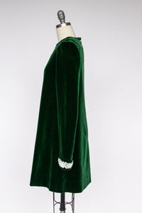 1960s Dress Velvet Emerald Green M