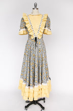 Load image into Gallery viewer, 1940s Dress Floral Cotton Ruffle Peasant Maxi Prairie Gown M