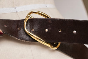 1970s Leather Belt Brown High Waist Cinch M / L