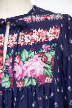 Load image into Gallery viewer, 1970s Tent Dress Dark Floral Cotton L