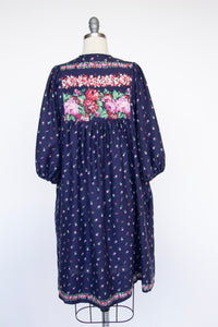 1970s Tent Dress Dark Floral Cotton L