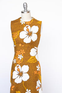 1960s Hawaiian Dress Printed Cotton Maxi XS