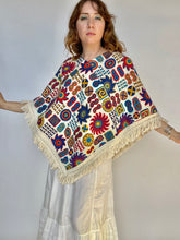 Load image into Gallery viewer, 1960s Top printed Cotton Mod Boho Fringe Poncho Caplet