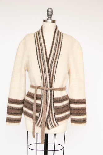 1970s Sweater Wool Striped Cardigan M / S