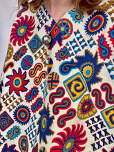 Load image into Gallery viewer, 1960s Top printed Cotton Mod Boho Fringe Poncho Caplet