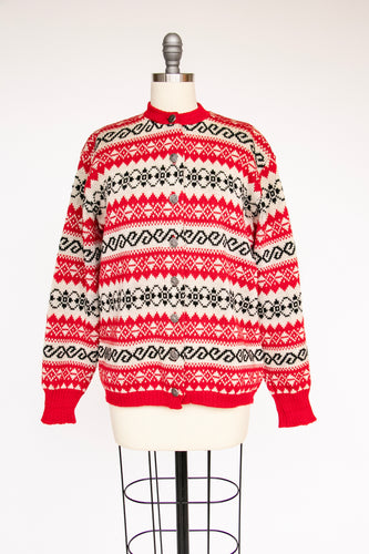 1960s Norwegian Sweater Wool Knit Cardigan M