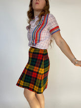 Load image into Gallery viewer, 1970s Wool Mini Skirt Plaid High Waist A-Line Pleated XS