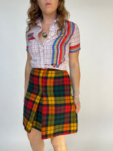 Load image into Gallery viewer, 1970s Wool Mini Skirt Plaid High Waist A-Line Pleated XS