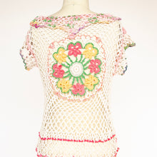 Load image into Gallery viewer, 1970s Crochet Blouse Semi Sheer Cotton Top S/M