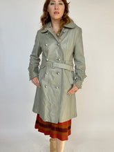 Load image into Gallery viewer, 1960s Leather Jacket Gray Pea Coat Trench Belted Mod M