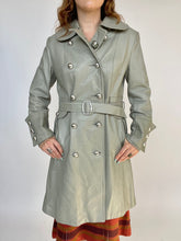 Load image into Gallery viewer, 1960s Leather Jacket Gray Pea Coat Trench Belted Mod M