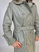 Load image into Gallery viewer, 1960s Leather Jacket Gray Pea Coat Trench Belted Mod M