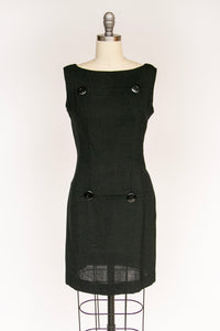 1960s Dress Black Linen Shift S