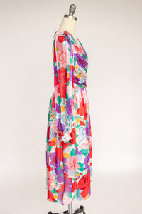 1980s Dress Silk Morton Myles Bishop Sleeve 70s M