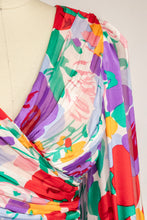 Load image into Gallery viewer, 1980s Dress Silk Morton Myles Bishop Sleeve 70s M
