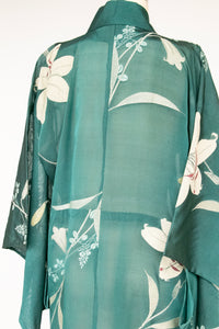 1950s Kimono Japanese Robe Semi Sheer Floral