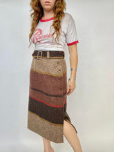 Load image into Gallery viewer, 1980s Skirt Wool Tweed Stripe Straight Belted Designer M