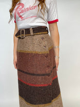 Load image into Gallery viewer, 1980s Skirt Wool Tweed Stripe Straight Belted Designer M