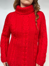 Load image into Gallery viewer, 1960s Sweater Wool Fuzzy Chunky Knit Red Turtleneck Pullover M