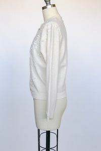1950s Cardigan Beaded Sweater Fitted Soft  S